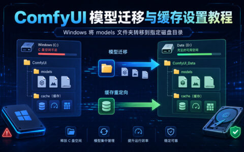 ComfyUI 模型迁移教程：Windows 将 models 文件夹转移到 D 盘，并设置缓存目录，解决 C 盘空间不足