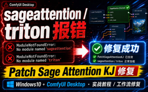 Windows10 ComfyUI Desktop 工作流爆红报错解决：No module named sageattention / triton / Patch Sage Attention KJ 修复教程
