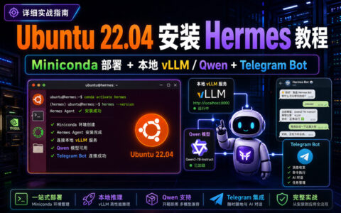 Ubuntu 22.04 安装 Hermes Agent 教程：Miniconda 接入本地 vLLM/Qwen 与 Telegram 机器人