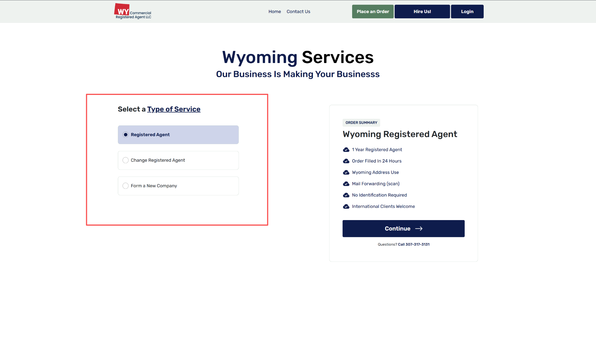 代理网站的三种服务选择：Registered Agent、Change Registered Agent、Form a New Company